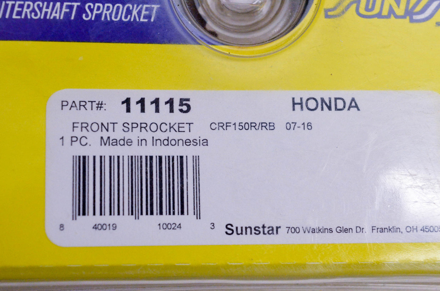 Sunstar 11115, 1-11115 Sprocket C/S 15 Teeth NOS