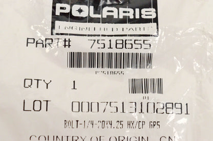 New OEM Polaris 7518655 Bolt 1/4- 20x4.25 HX/CP NOS