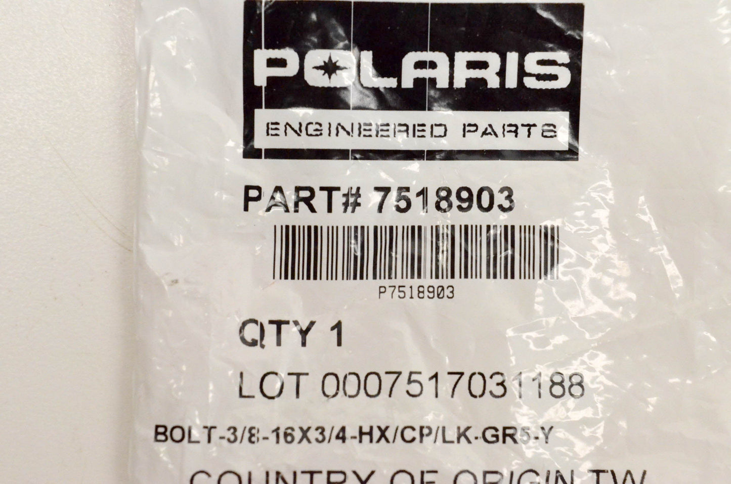 New OEM Polaris 7518903 Bolt 3/8-16x3/4-HX/CP/LK-GR5-Y NOS