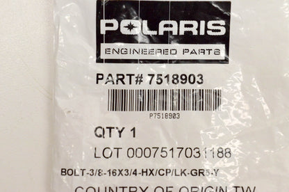 New OEM Polaris 7518903 Bolt 3/8-16x3/4-HX/CP/LK-GR5-Y NOS