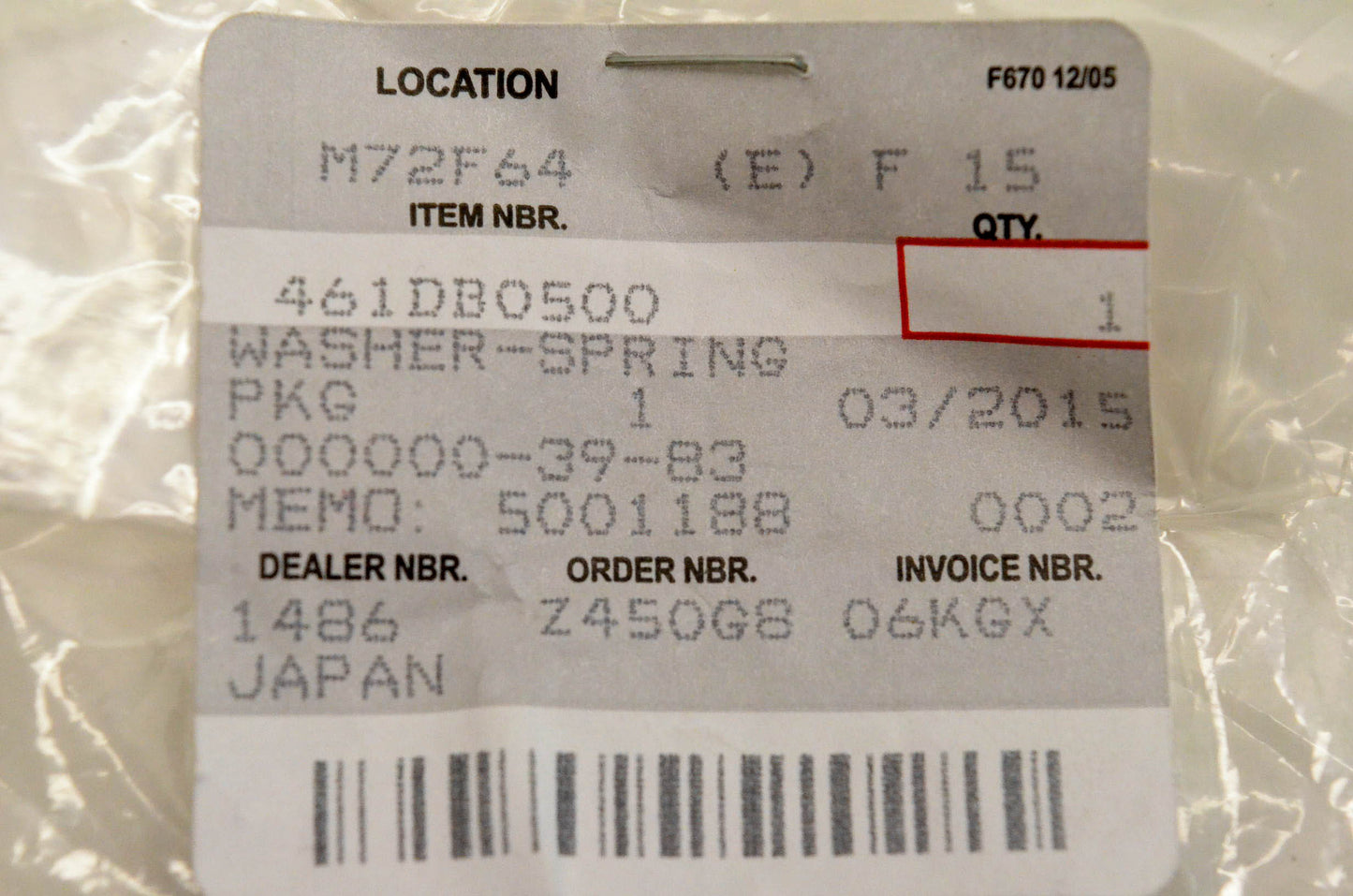 New OEM Kawasaki 461DB0500 Washer Spring NOS