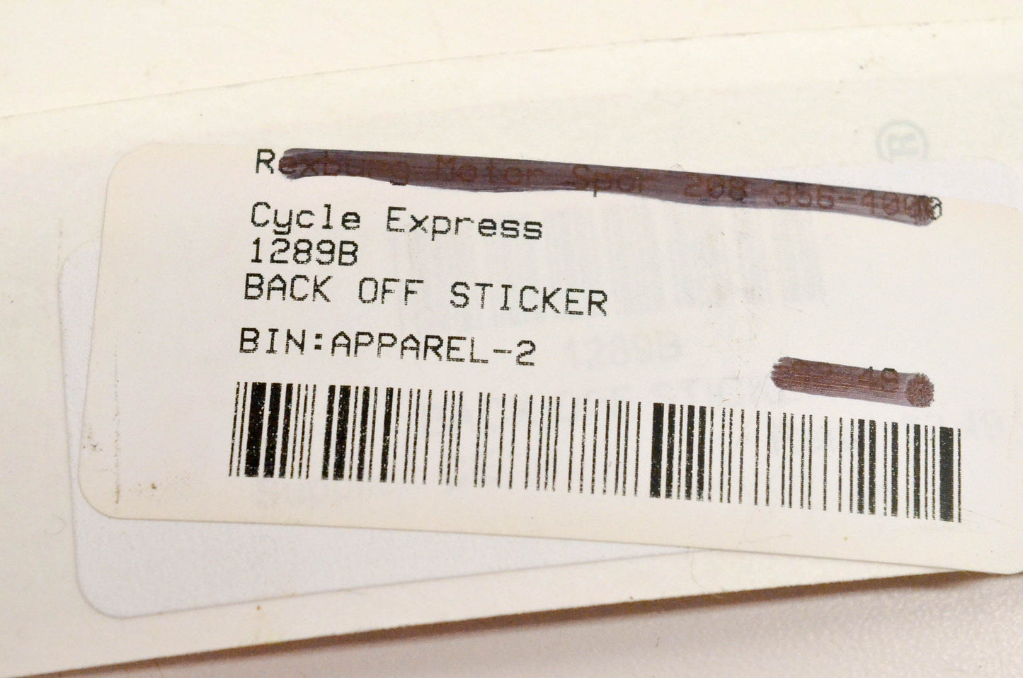 Cycle Express 1289B Back Off Sticker NOS