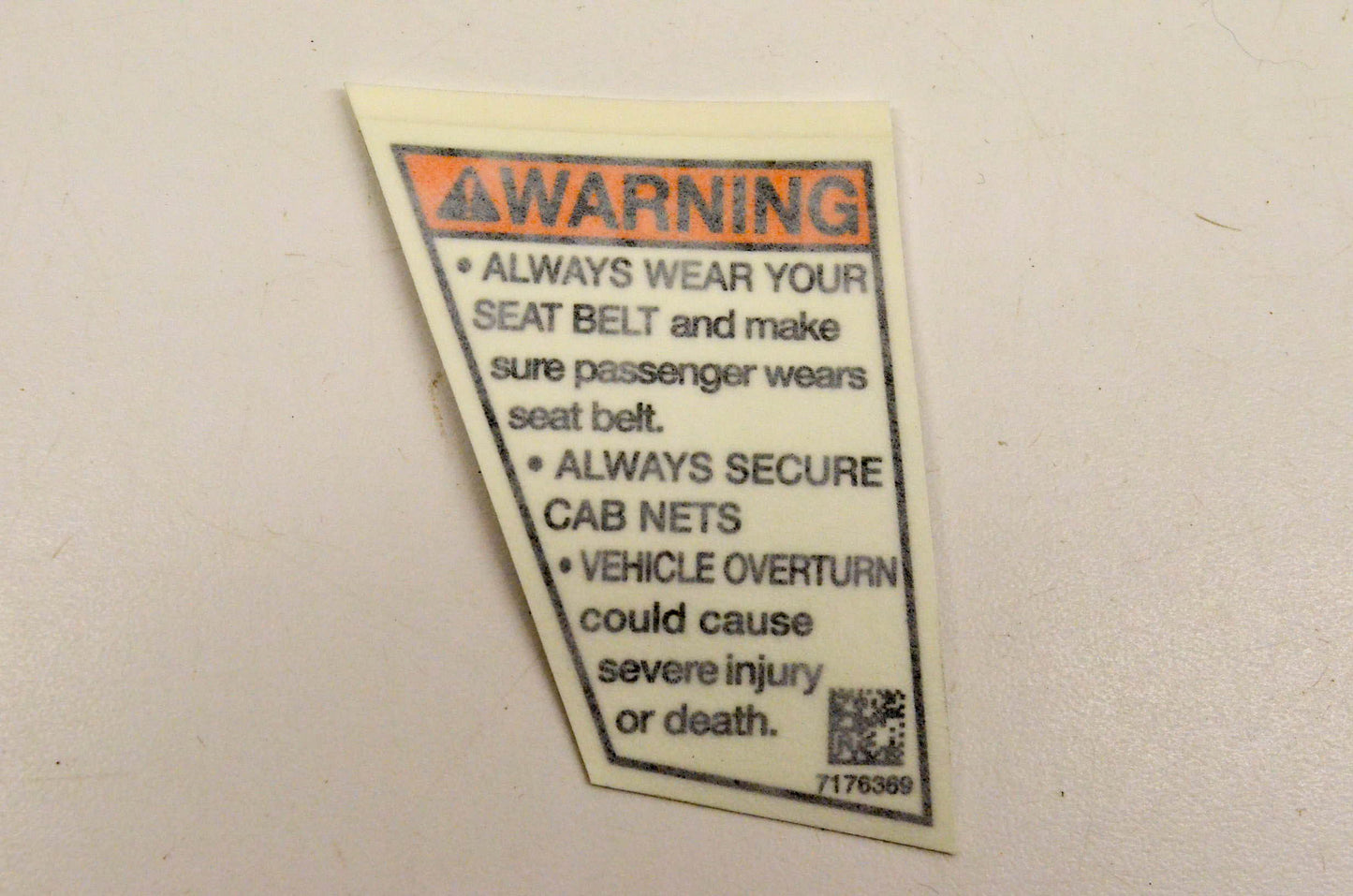 New OEM Polaris 7176369 Decal Warning Seatbelt NOS