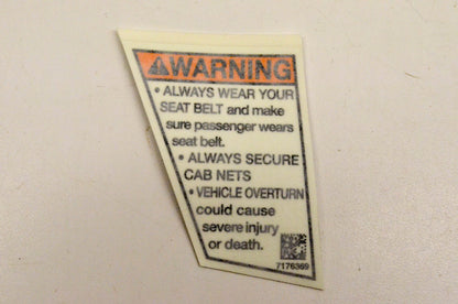 New OEM Polaris 7176369 Decal Warning Seatbelt NOS