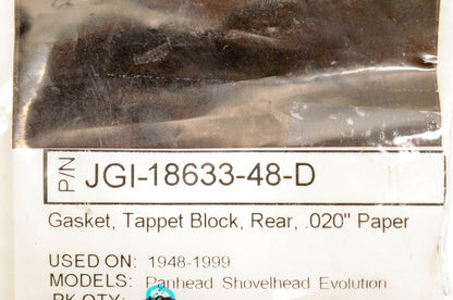 James Gaskets JGI-18633-48-D Gasket Tappet Block Rear .20" Paper NOS
