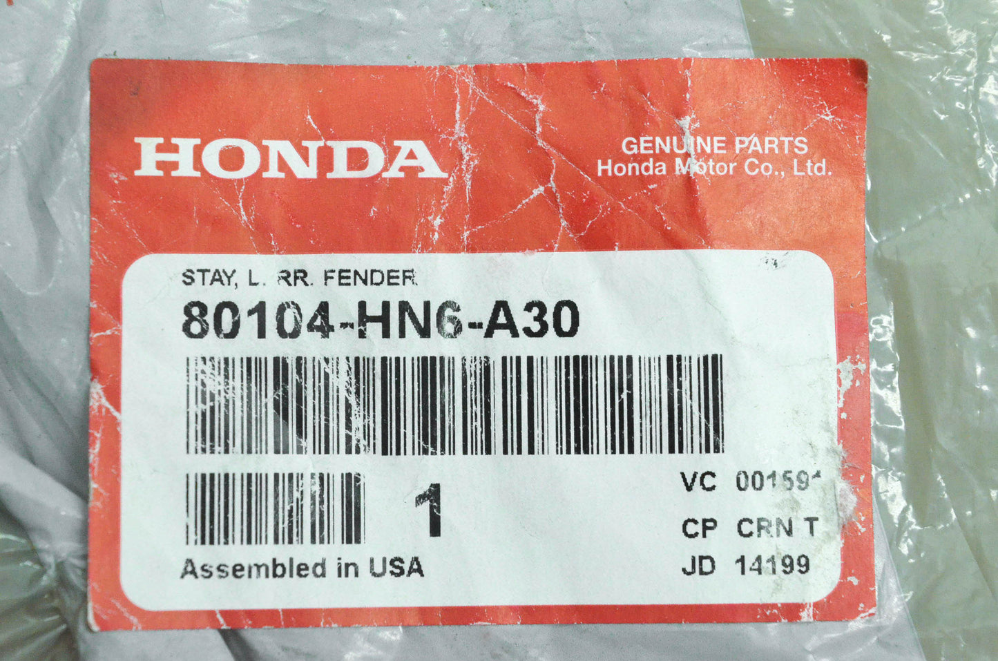 New OEM Honda 80104-HN6-A30 Stay Left Right Rear Fender NOS
