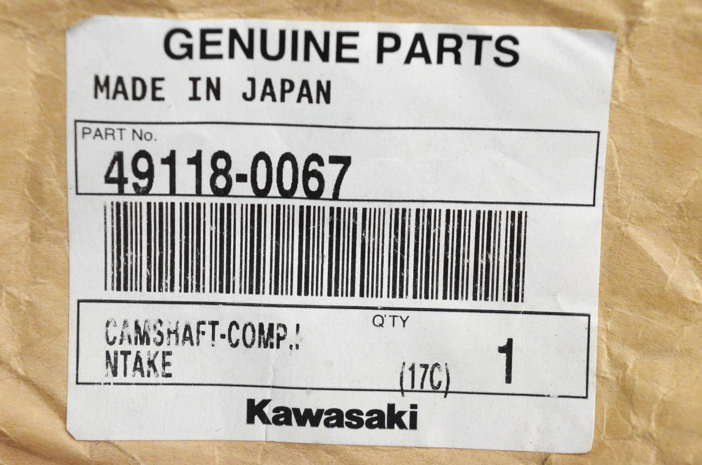 New OEM Kawasaki 49118-0067 Intake Camshaft Complete NOS