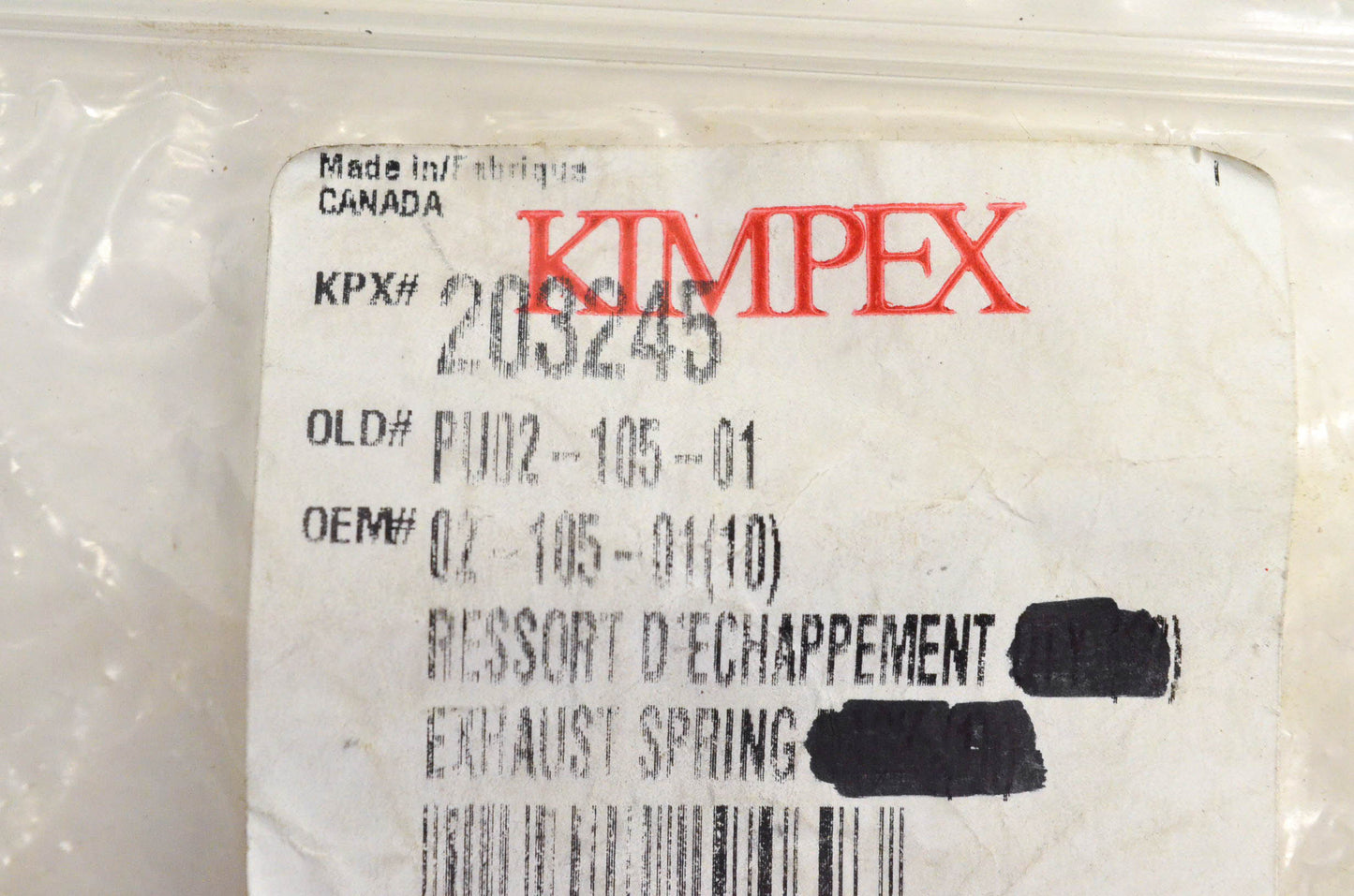 Kimpex 203245, 02-105-01, PU02-105-01 Exhaust Spring NOS