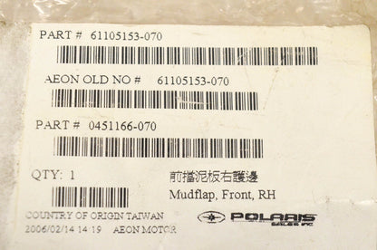 New OEM Polaris 0451166-070 Mudflap Front Right NOS