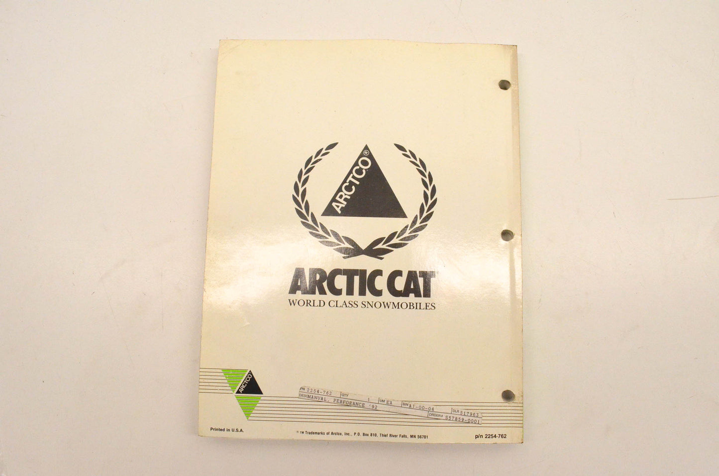 OEM Arctic Cat 2254-762 Snowmobile Performance Manual 1992