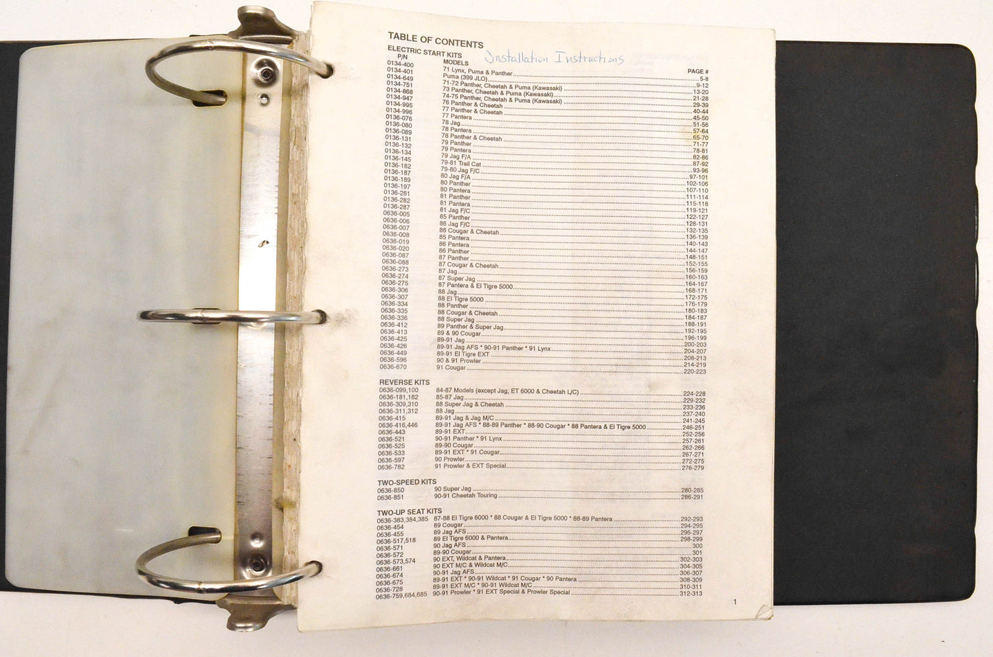 OEM Arctic Cat Snowmobile Accessories and Options Installation Instructions Binder