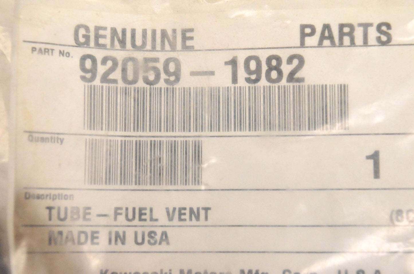 New OEM Kawasaki 92059-1982 Fuel Vent Tube NOS