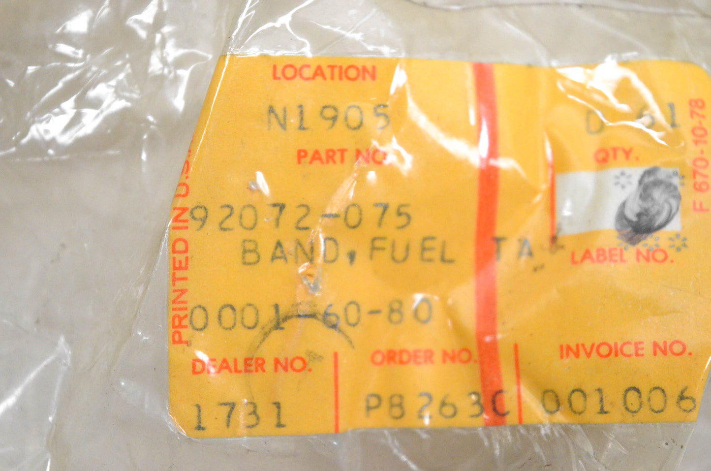 New OEM Kawasaki 92072-075 Fuel Tank Band NOS