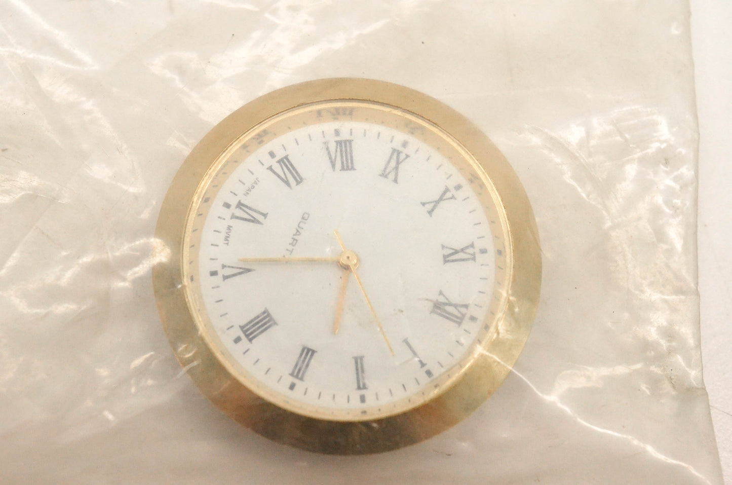 Custom Chrome 37-321 1.35" Diameter Quartz Clock With Gold Trim NOS
