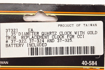 Custom Chrome 37-321 1.35" Diameter Quartz Clock With Gold Trim NOS