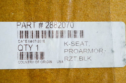 New OEM Polaris 2882070 K Seat Proarmor RZT BLK NOS