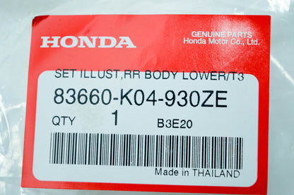 New OEM Honda 83660-K04-930ZE Illust RR Body Lower Type 3 Red NOS