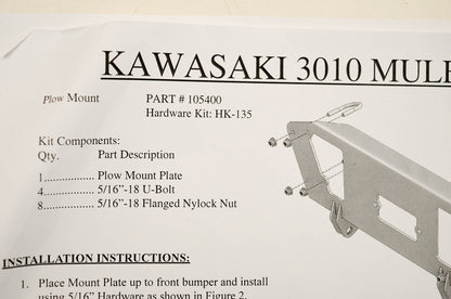 KFI 105400, 10-5400 Kawasaki Mule 3000 Series UTV Plow Mount Kit NOS