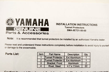 New OEM Yamaha SMA-8ET21-50-10 Tunnel Protector Kit NOS