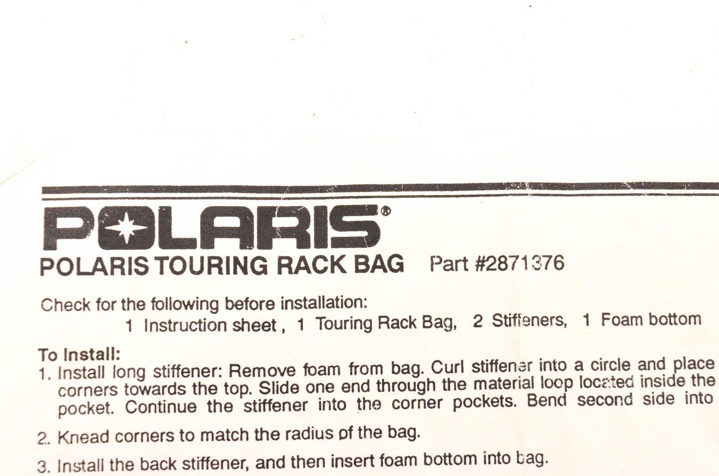 New OEM Polaris 2871376 Touring Rack Bag NOS
