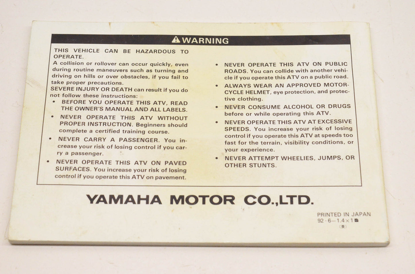 OEM Yamaha LIT-11626-08-56 YFM80E Owner's Manual