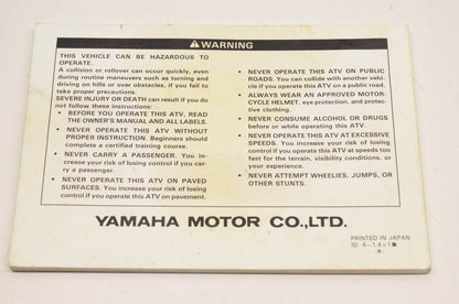 OEM Yamaha LIT-11626-08-56 YFM80E Owner's Manual