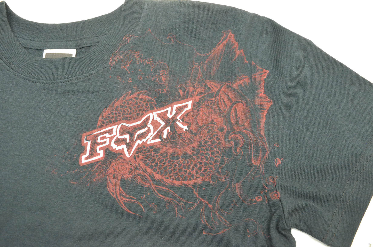 Fox 49700-001-010 Boy's Dragon Tat Short Sleeve Medium Black Tee Shirt NOS