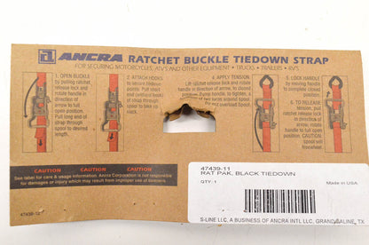 Ancra 47439-11 Rat Pak Black Ratchet Buckle Tiedown Straps Qty 2 NOS