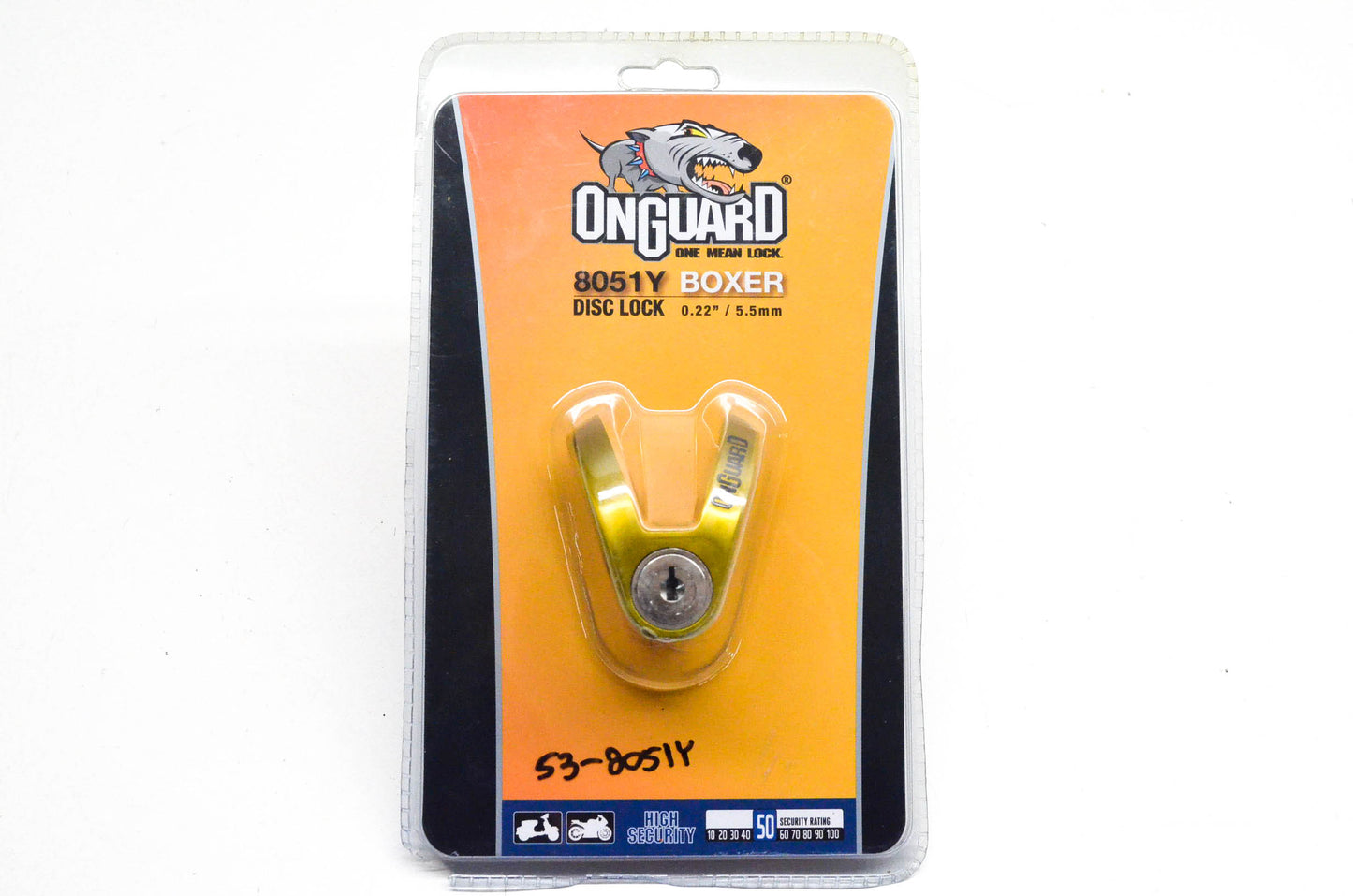 Onguard 8051Y Boxer Series Yellow Disc Lock NOS