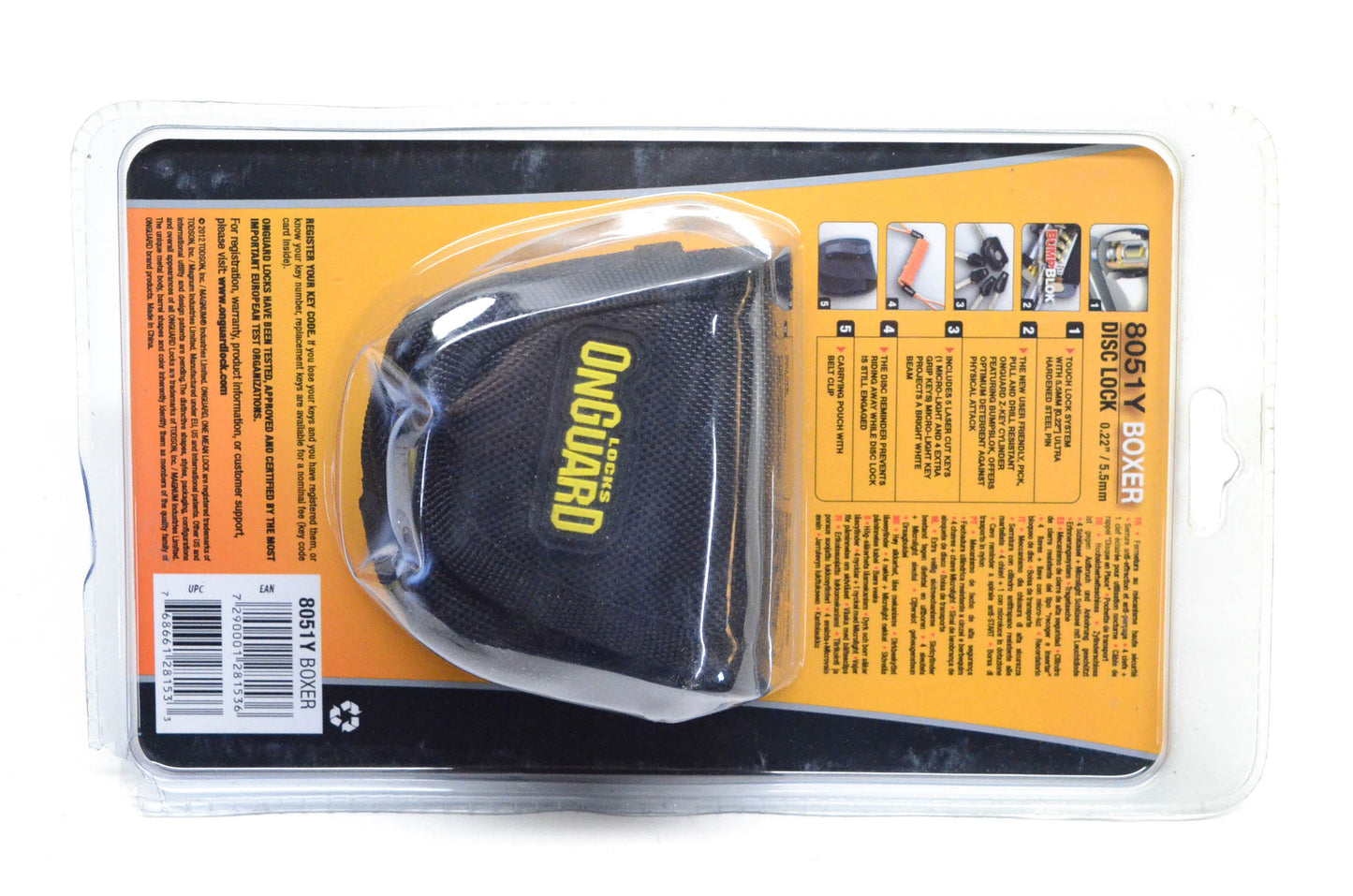 Onguard 8051Y Boxer Series Yellow Disc Lock NOS