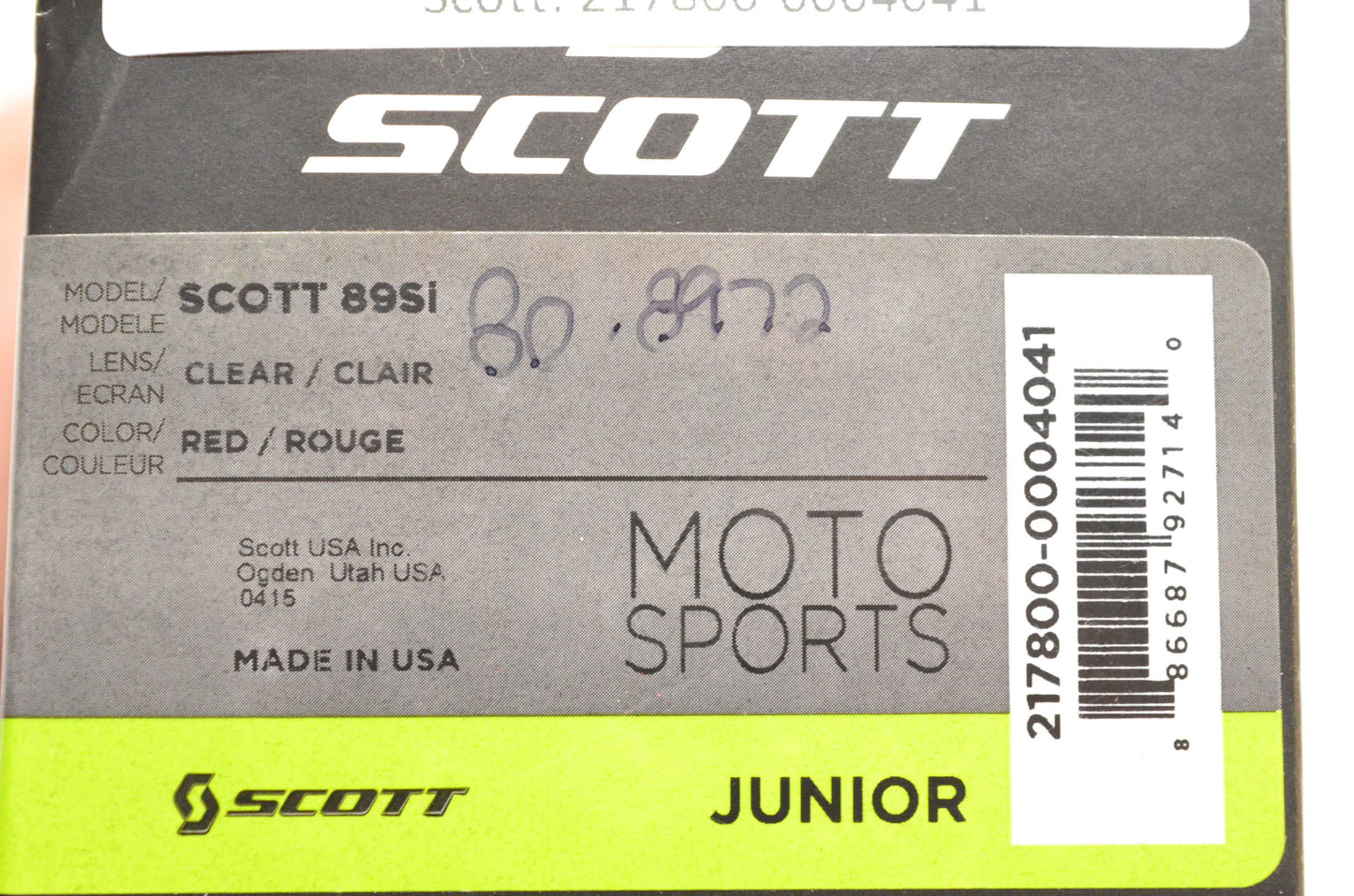 Scott 217800-0004041 Red 89Si Clear Lens Junior Googles NOS