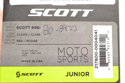 Scott 217800-0004041 Red 89Si Clear Lens Junior Googles NOS
