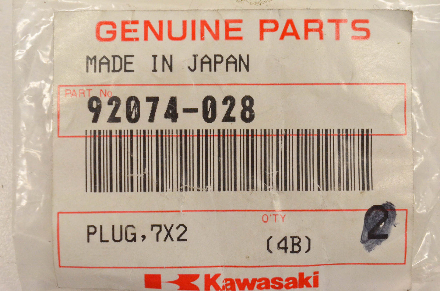 New OEM Kawasaki 92074-028 Plug NOS
