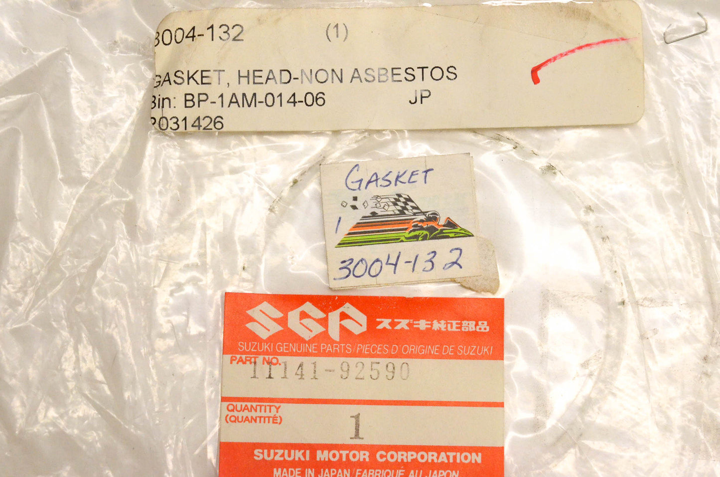 New OEM Suzuki 11141-92590, 3004-132 Gasket NOS