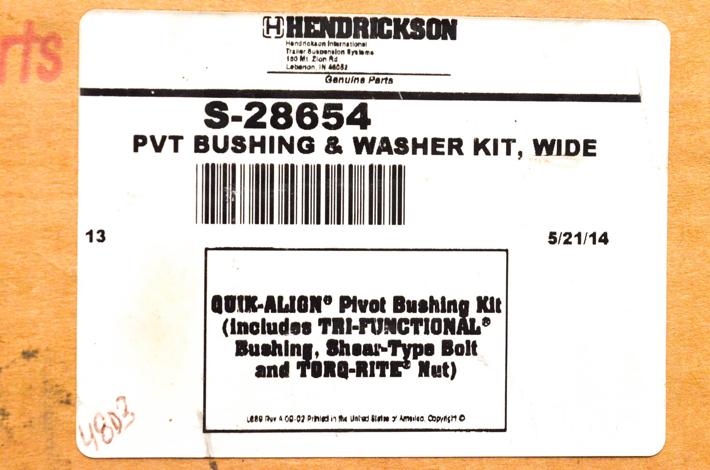 Hendrickson S-28654 Tri Functional Pivot Bushing Kit NOS