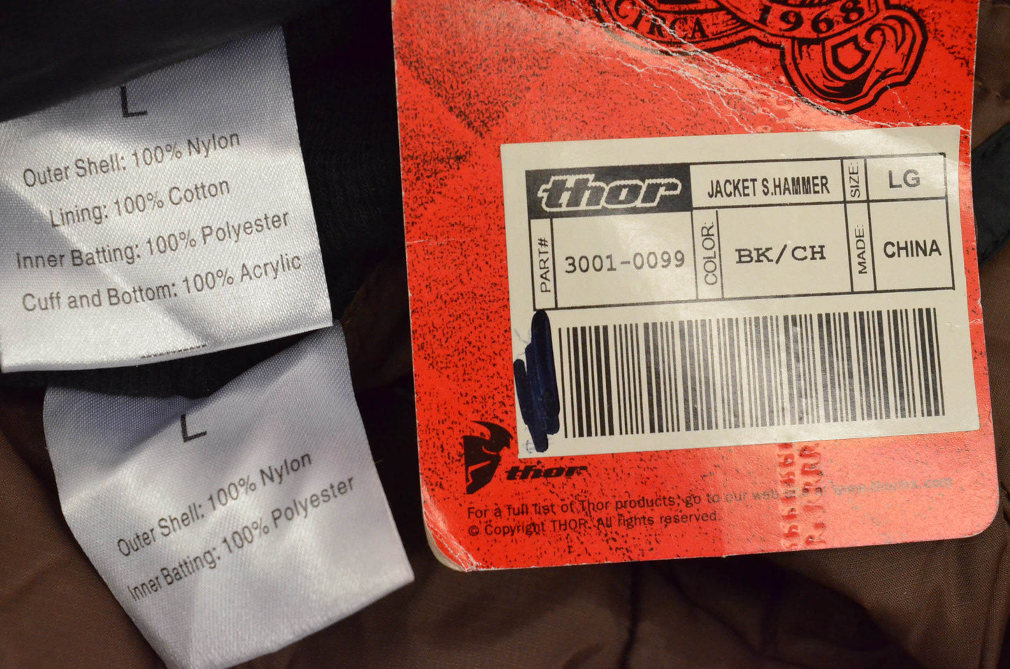 Thor 3001-0099 MX S Hammer Black Large Jacket With Liner NOS