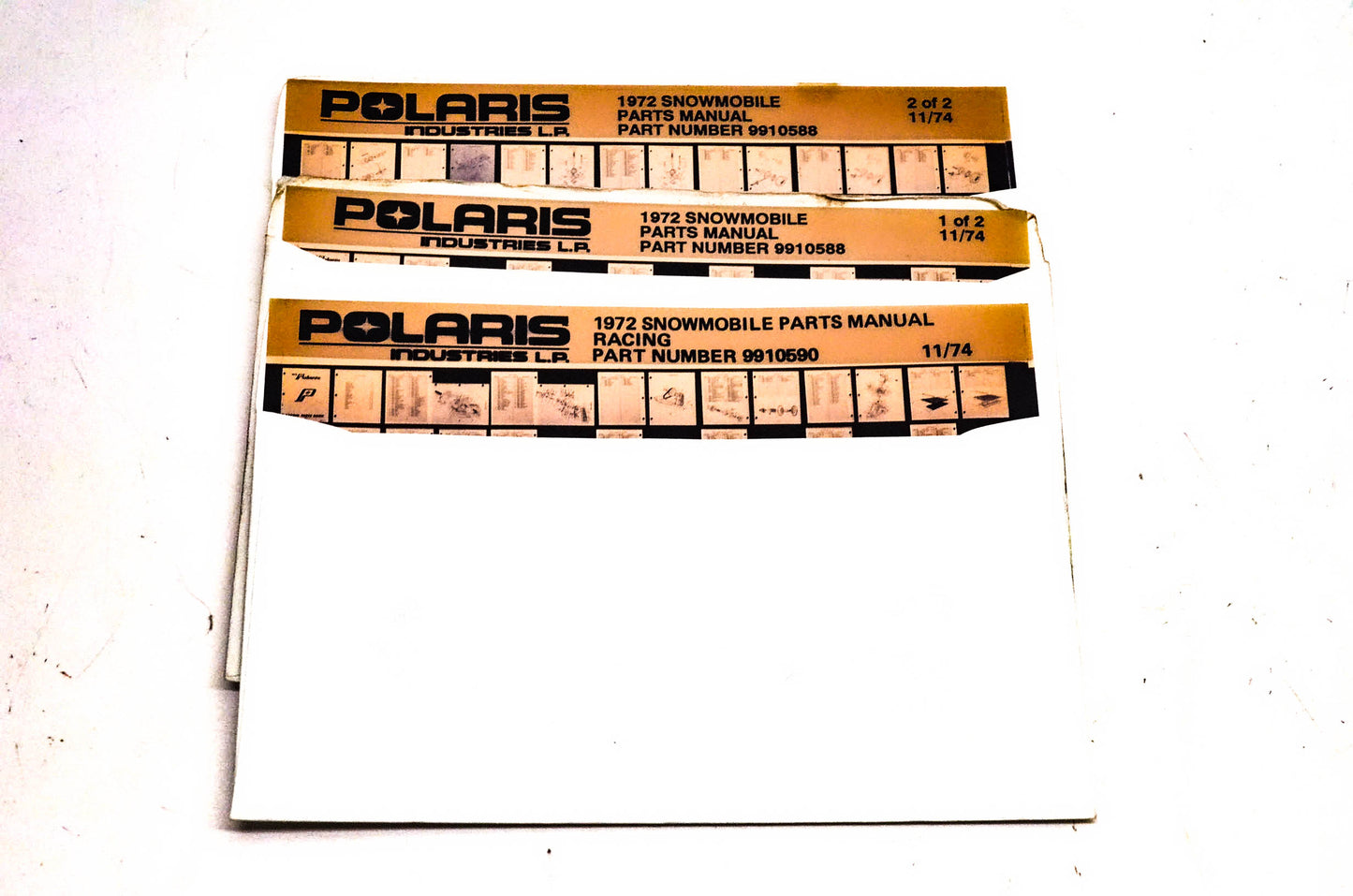 OEM Polaris 9910590, 9910588 1972 Snowmobile Parts Manual Microfiche Lot Of 3
