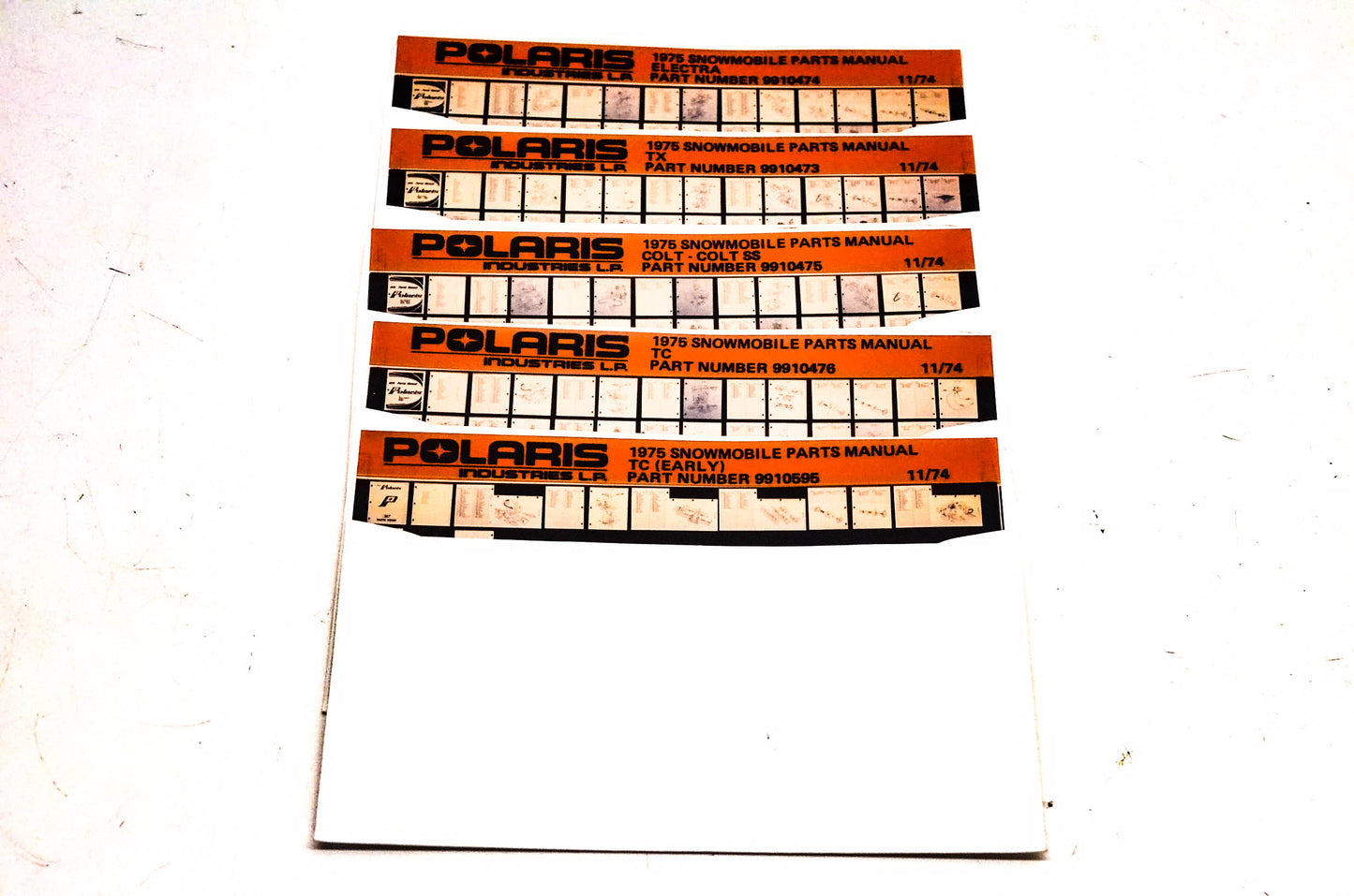 OEM Polaris 1975 Snowmobile Parts Manual Microfiche Lot Of 5
