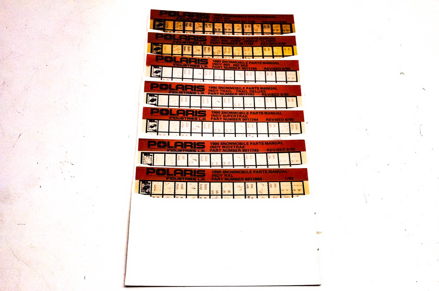 OEM Polaris 1990 Snowmobile Parts Manual Microfiche Lot Of 7
