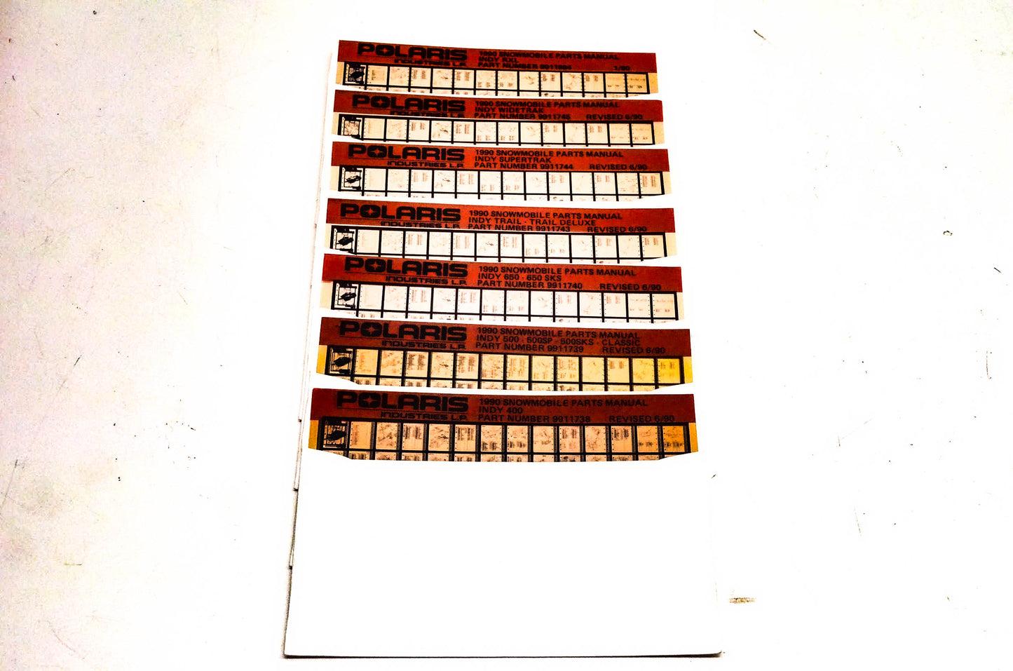 OEM Polaris 1990 Snowmobile Parts Manual Microfiche Lot Of 7