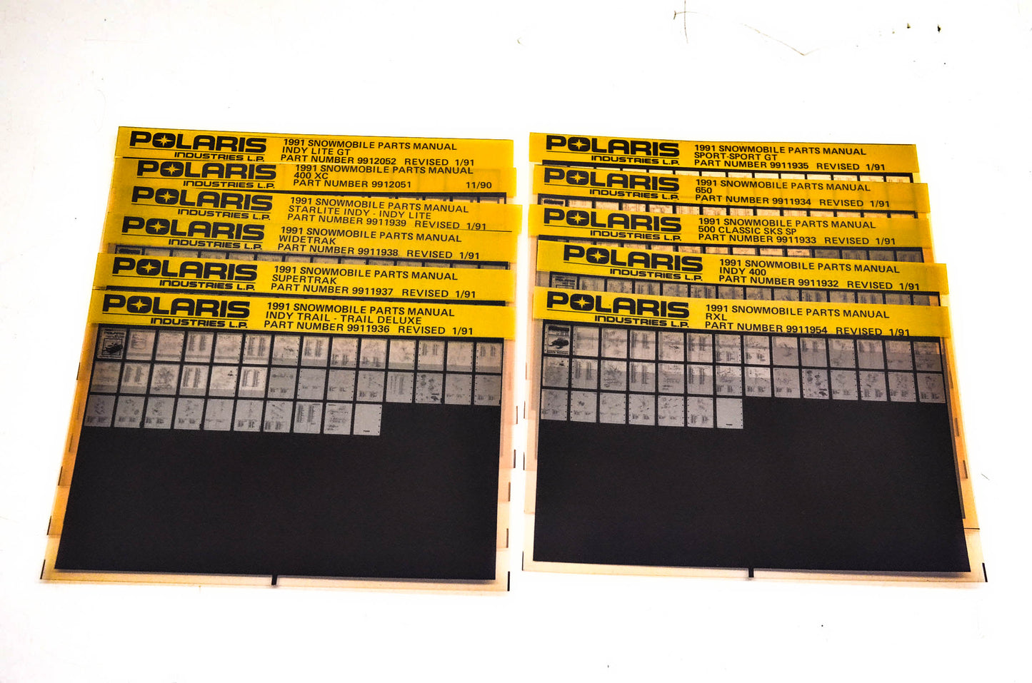 OEM Polaris 1991 Snowmobile Parts Manual Microfiche Lot Of 11