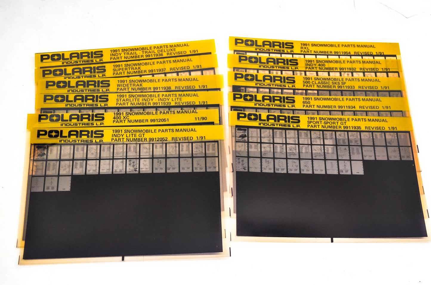 OEM Polaris 1991 Snowmobile Parts Manual Microfiche Lot Of 11