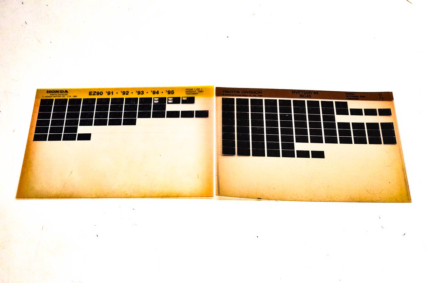 OEM Honda 14GZ4MEF EZ90 RVF750R RC45 Parts Catalog Microfiche Lot Of 2