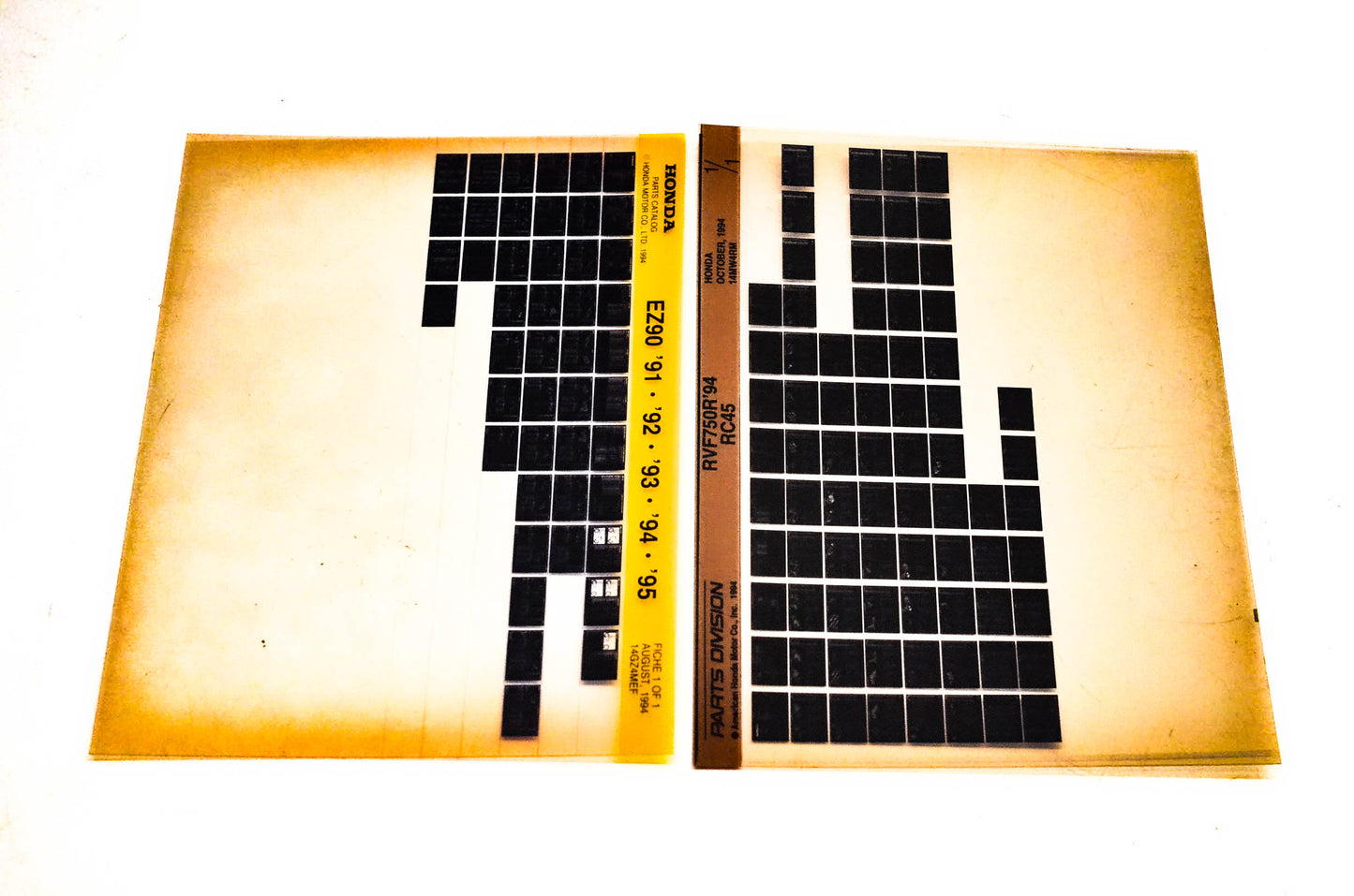 OEM Honda 14GZ4MEF EZ90 RVF750R RC45 Parts Catalog Microfiche Lot Of 2