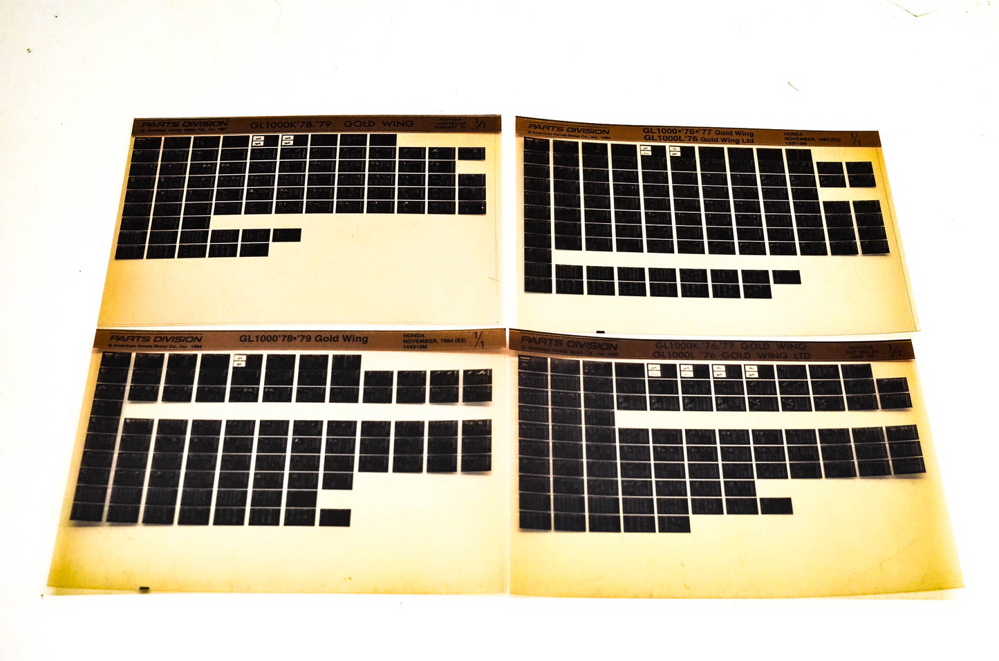 OEM Honda Gold Wing GL1000/L Microfiche Lot Of 4
