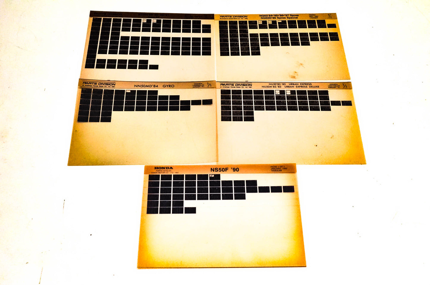 OEM Honda NU50 NQ50/D NN50MD NT650 NS50F Microfiche Lot Of 5
