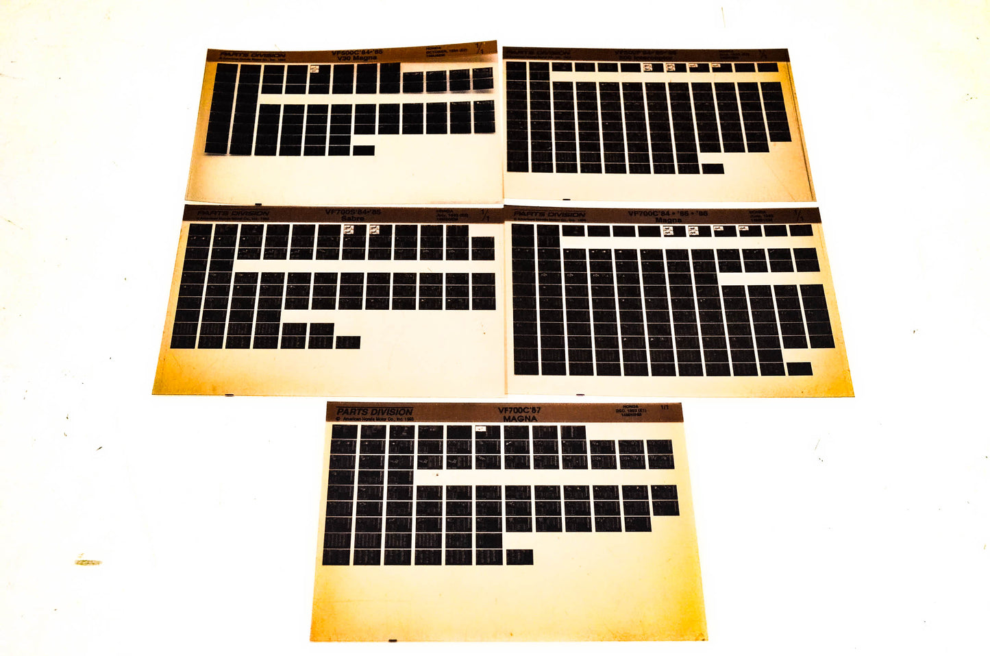 OEM Honda VF500C VF500F VF700C VF700S Microfiche Lot Of 5