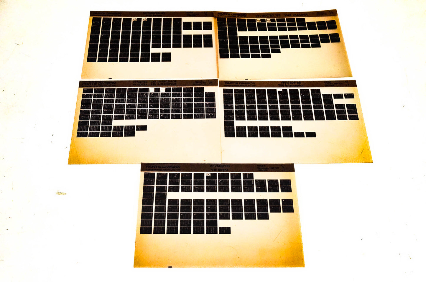 OEM Honda VF750F V45 VFR750F VF750C VF750S Microfiche Lot Of 5