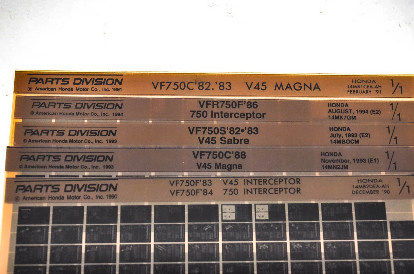 OEM Honda VF750F V45 VFR750F VF750C VF750S Microfiche Lot Of 5