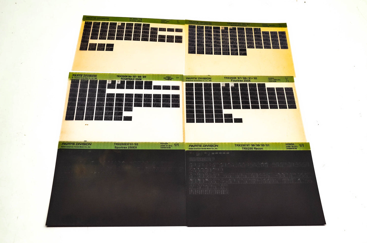 OEM Honda 243760M TL250 TRX250/R/X/EX Microfiche Lot Of 6